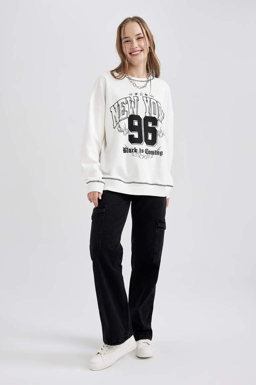 Толстый толстый свитшот Cool Oversize с круглым вырезом - Defacto фото 2
