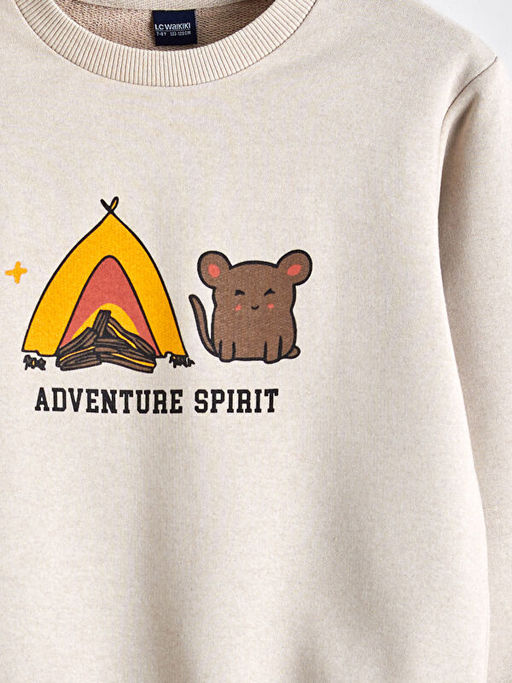 Bisiklet Yaka Bask?l? Erkek ?ocuk Sweatshirt