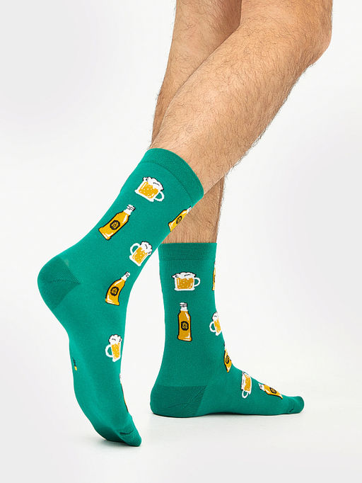 Цена за 5 пар! Носки мужские зеленые с рисунком в виде пивных бокалов и бутылок - Mark formelle фото 2