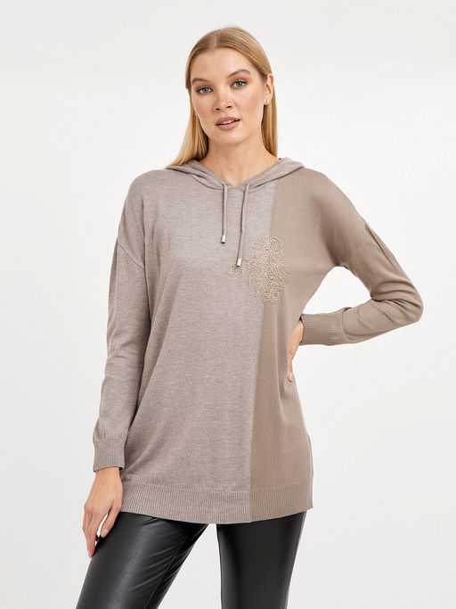 джемпер женский удлиненный с капюшоном и с вышивкой - Glenfield фото 3