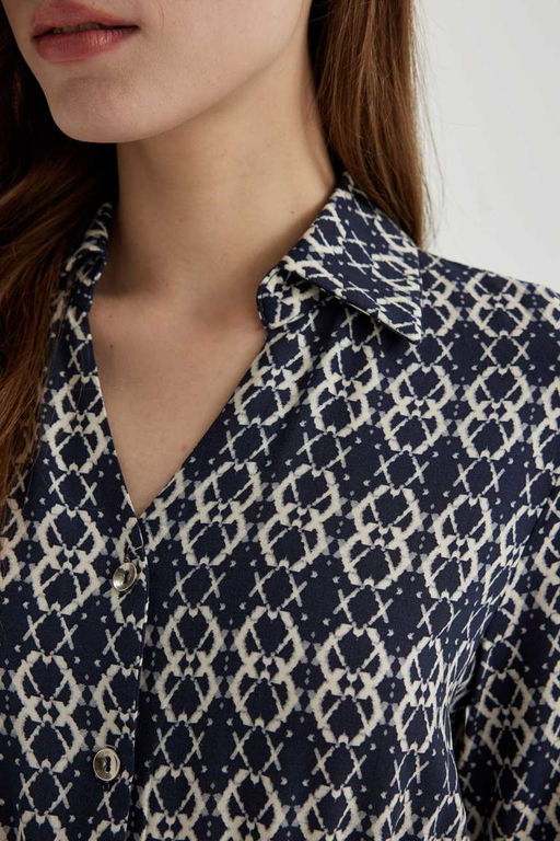 Платье миди с воротником-рубашкой и узором до половины рукава - Defacto фото 5