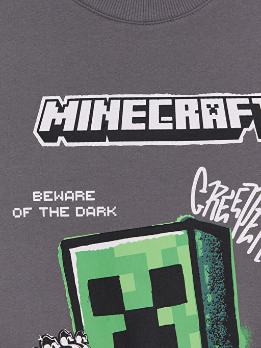 Bisiklet Yaka Minecraft Bask?l? Erkek ?ocuk Sweatshirt - Waikiki фото 3