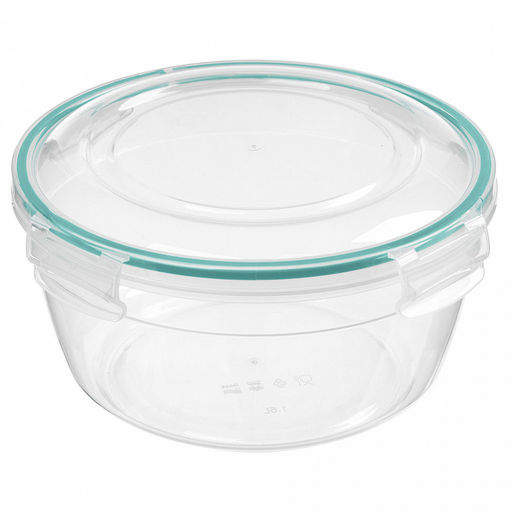 Контейнер для продуктов пластмассовый 1,5л, д17,6см, h10см, круглый, герметичный, ручки-клипса, прозрачный (Россия)