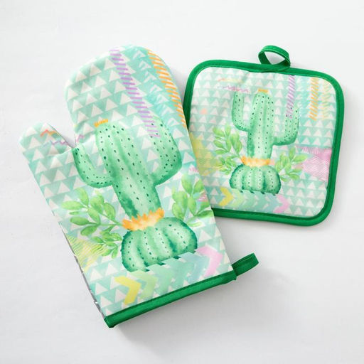 Кухонный набор Доляна «Кактус»: прихватка 17×17 см, варежка 26×16 см, цвет зелёный, 100% п/э