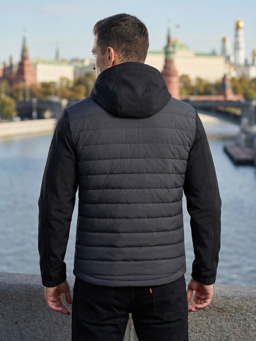 Куртка мужская гибридная стёганая с капюшоном с графеновой подкладкой черного цвета 9627_1Ch - Mtforce фото 19
