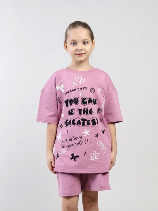CSJG 90287-27-433 Комплект для девочки (футболка, шорты),розовый