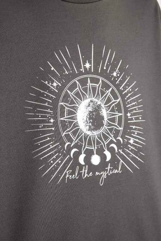 Толстовка с принтом Relax Fit с круглым вырезом - Defacto фото 5