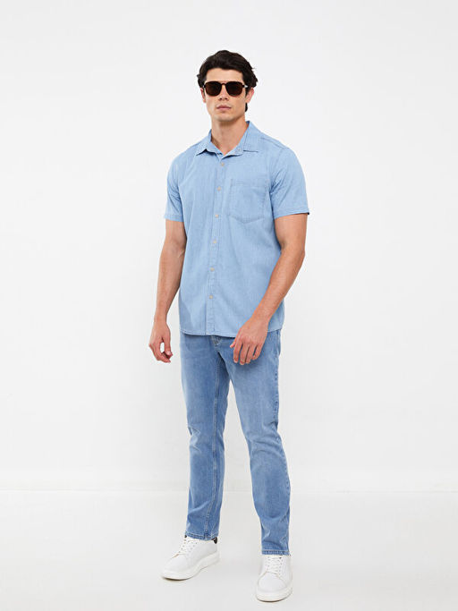 Regular Fit K?sa Kollu Erkek Jean G?mlek