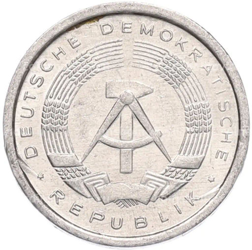 Монета 1 пфенниг 1989 года Восточная Германия (ГДР)