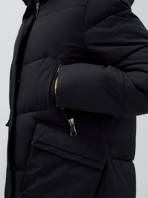 Пальто утепленное стеганное зимнее с капюшоном женское черного цвета 9639Ch - Mtforce фото 8
