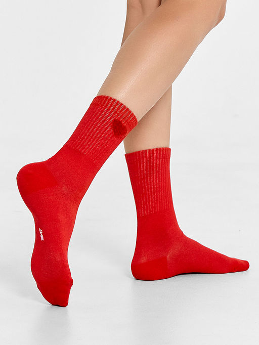 Цена за 5 пар! Носки женские ярко-красные с рисунком в пушистого сердечка - Mark formelle фото 2