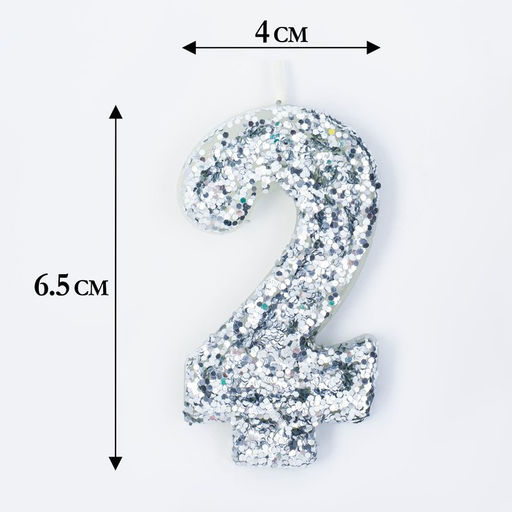 Свеча в торт Блестки, цифра 2, серебро, 5,5 см - Страна карнавалия фото 2