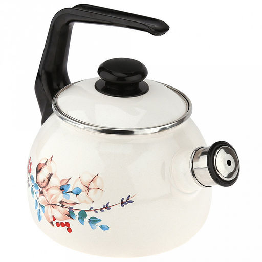 "Унесенные ветром" Чайник эмалированный 2,5л, со свистком, сферическая форма, металлическая крышка (Россия)