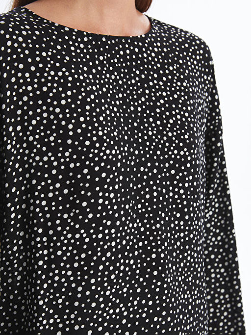 Bisiklet Yaka Puantiyeli Uzun Kollu Kad?n Bluz