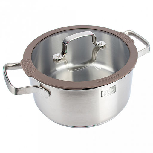 Кастрюля из нержавеющей стали Experience 2,1л, д18см, h9,3см, s0,6мм, дно д16,6см, s4мм, стеклянная крышка с широким силиконовым ободом и сливом, пароотовод, капсулированное дно, полировка внешняя - матовая, внутренняя - матовая, ручки из нержавеющ - Домашняя мода фото 2