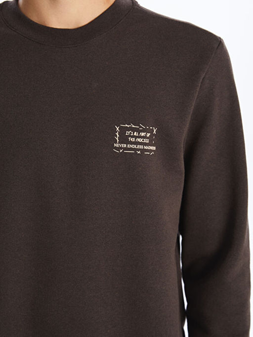 Bisiklet Yaka Bask?l? Erkek Kal?n Sweatshirt
