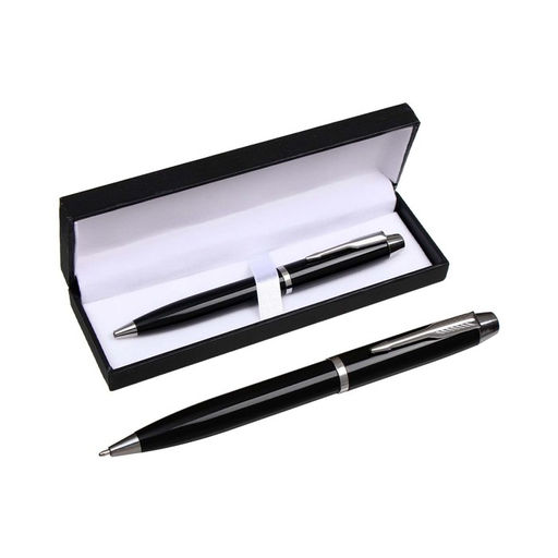 Ручка подарочная, шариковая Атлантик в кожзам футляре, поворотная, корпус черный с серебром - Calligrata фото 2