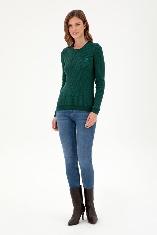 Женский темно-зеленый базовый свитер Неожиданная скидка в корзине - U.s. polo assn фото 4