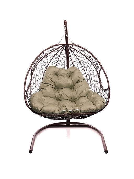 Кресло - кокон подвесное «Для двоих», 126×73×193 см, с искусственным ротангом, коричневое, с бежевой подушкой