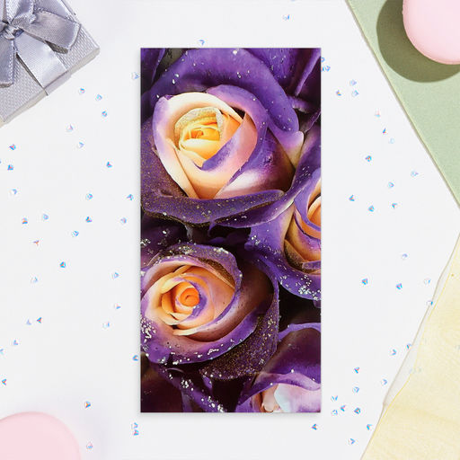Цена за 10 шт. Конверт для денег Универсальный глиттер, фиолетовые розы, 17х8,5 см - Simaland фото 2