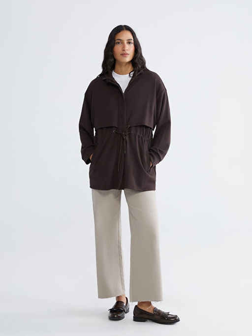 Dik Yaka Oversize Kad?n Fermuarl? Sweatshirt