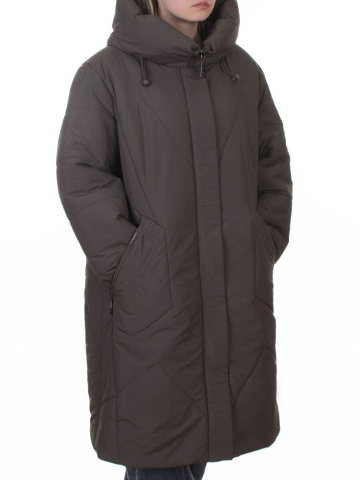 A618 GRAY/BROWN Пальто зимнее женское (верблюжья шерсть, 120 гр. холлофайбер)