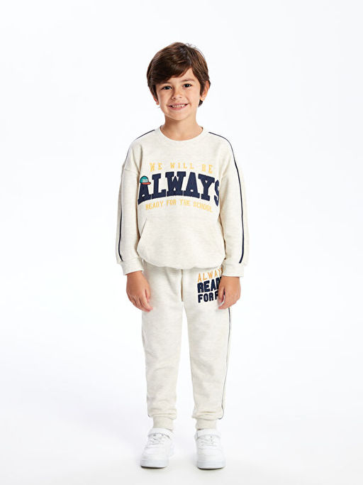 Bisiklet Yaka Bask?l? Erkek ?ocuk Sweatshirt