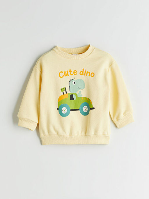 Bisiklet Yaka Bask?l? Erkek ?ocuk Sweatshirt