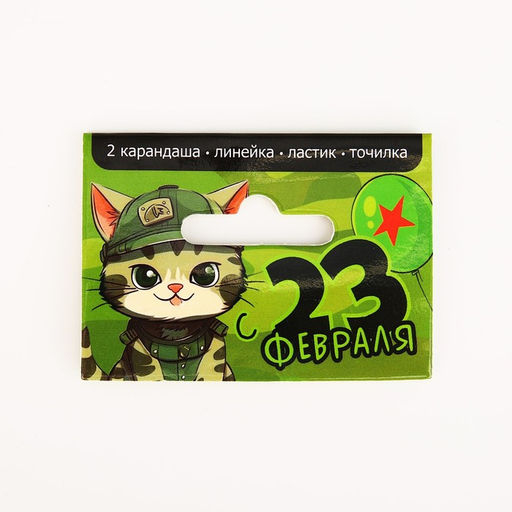 Подарочный набор С 23 февраля! Котик, линейка, карандаши, точилка и ластик - Artfox фото 9
