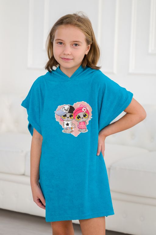 Халат детский Пончо махра Друзья бирюза - Амадэль фото 2