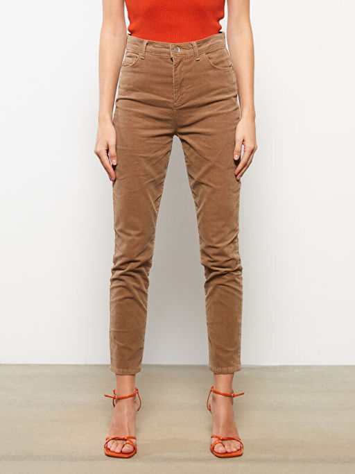 Normal Bel Dar Fit D?z Kadife Kad?n Pantolon