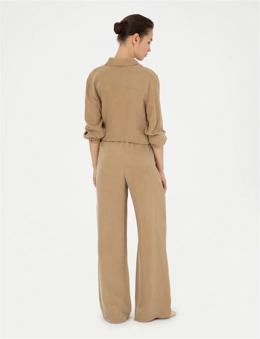 Bej Cupro Dokulu Wide Leg Pantolon - Pierre cardin фото 4