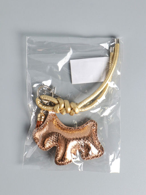 Брелок для ключей на карабине кожзам «Терьер», с узлом, золото, на сумку, рюкзак, 14×8×1.2 см