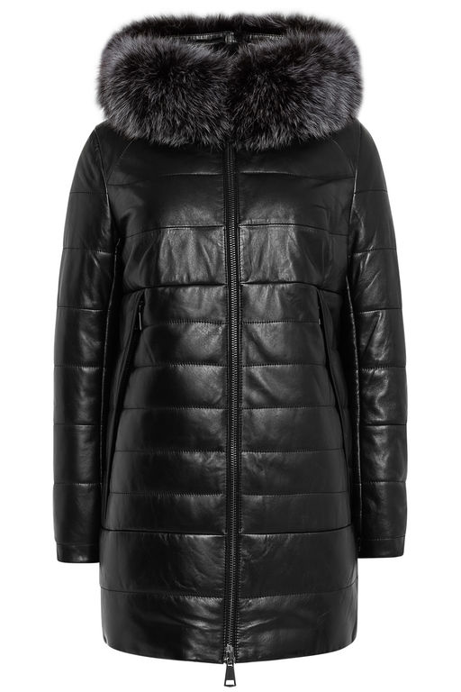 DPX72FW17 ЖЕНСКАЯ КУРТКА ИЗ НАТУРАЛЬНОЙ КОЖИ НА СИНТЕПОНЕ СО СЪЕМНЫМ МЕХОМ ПЕСЦА НА КАПЮШОНЕ