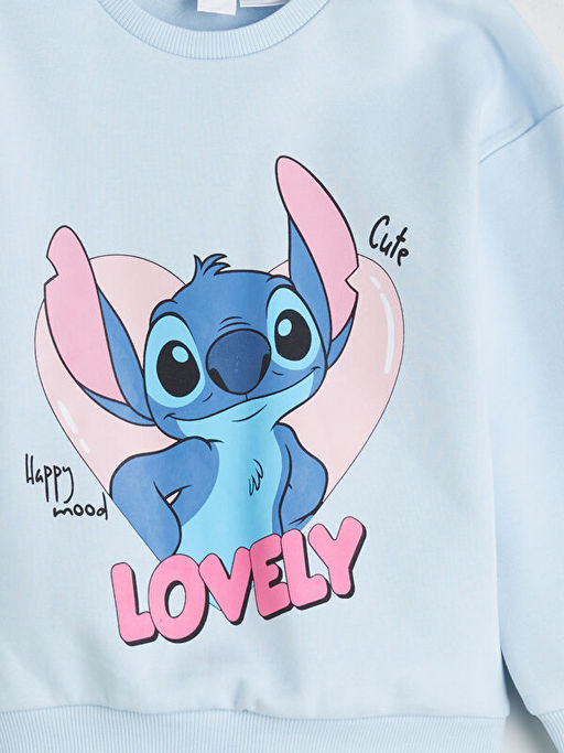 Bisiklet Yaka Lilo ve Stitch Bask?l? K?z ?ocuk Sweatshirt