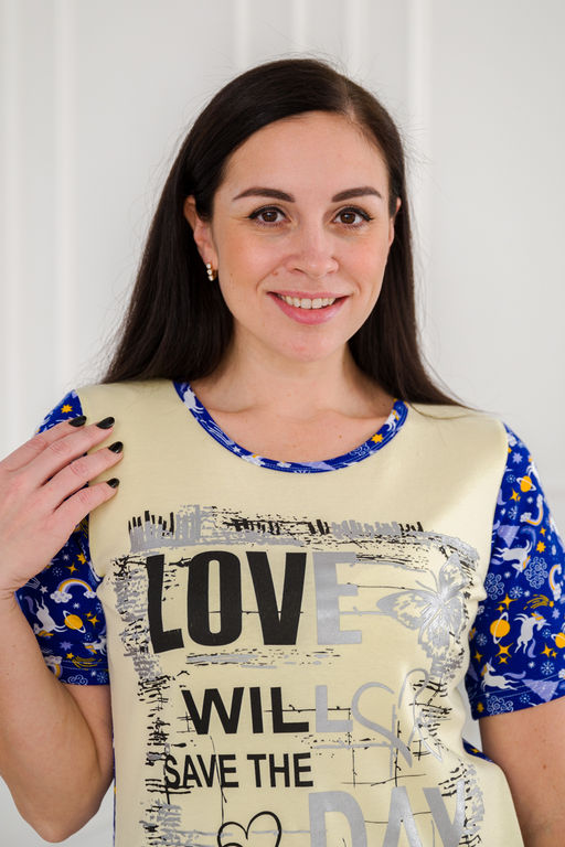 Пижама женская домашний интерлок из футболки и бридж LOVE единорог на синем