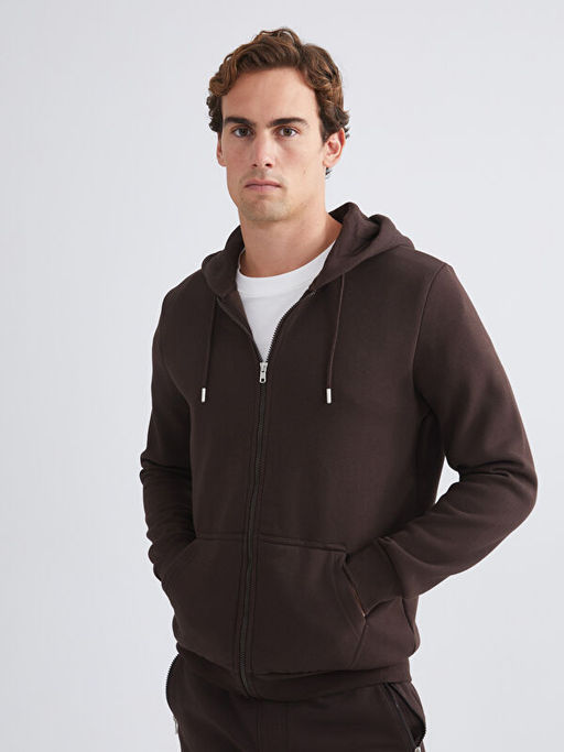 Kap??onlu Uzun Kollu Erkek Fermuarl? Sweatshirt