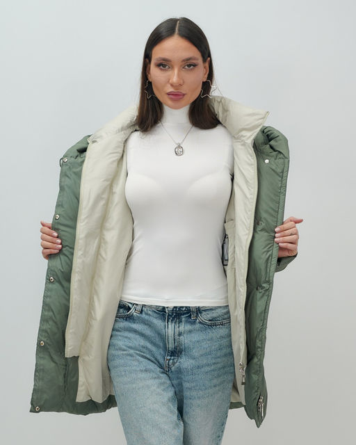 Куртка двубортная женская зимняя с капюшоном цвета хаки 7736Kh Бренд: Visdeer  фото 16