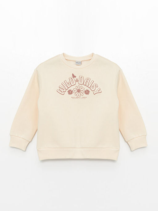 Bisiklet Yaka Bask?l? Uzun Kollu K?z ?ocuk Sweatshirt