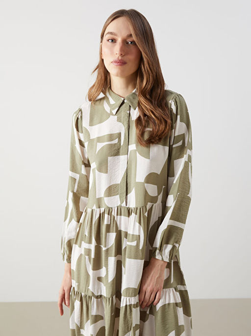 G?mlek Yaka Desenli Elbise