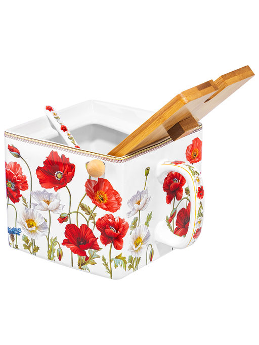 Банка д/сыпучих прод. 1 л 16,5х15,5х11,5 см Маки, с откид. бамбук. крыш.+ложка NEW BONE CHINA - Elan gallery фото 18