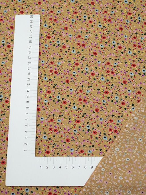 Штапель Премиум Цветочная мириада цв.темно-песочный, ш.1.45м, вискоза-100%, 120гр/м.кв - Купава фото 8
