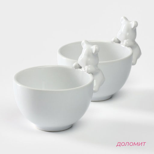 Салатники Доляна «Мишка Отто», 270 мл, 13×10.2 см, набор 2 шт., белые