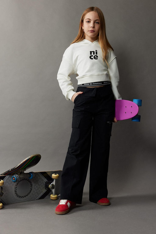 Relax Fit Kap__onlu Bask_l_ Sweatshirt K_z _ocuk - Defacto фото 2