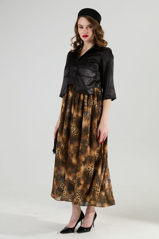 Платье NIKVA н514-4 чёрный и кофейный леопард  фото 3