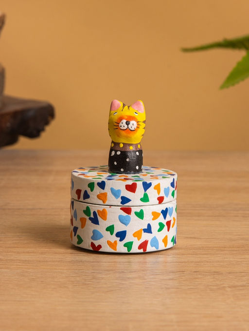 Сувенирная шкатулка «Котик», 4.5×4.5×6.5 см, дерево, разноцветная