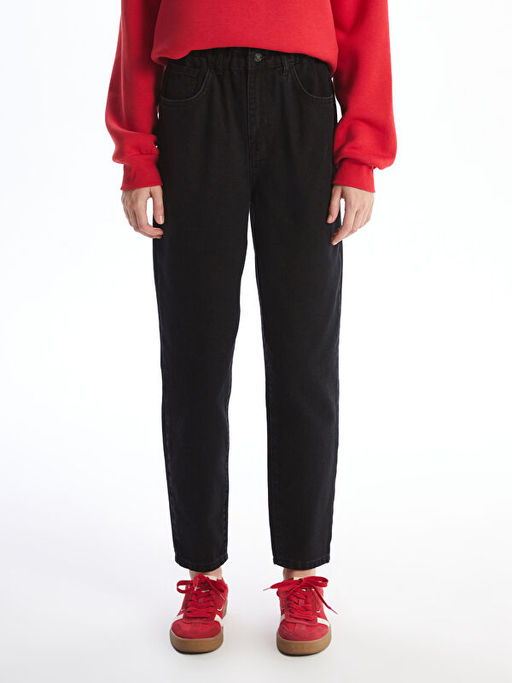 Beli Lastikli Slouchy Fit Kad?n Jean Pantolon