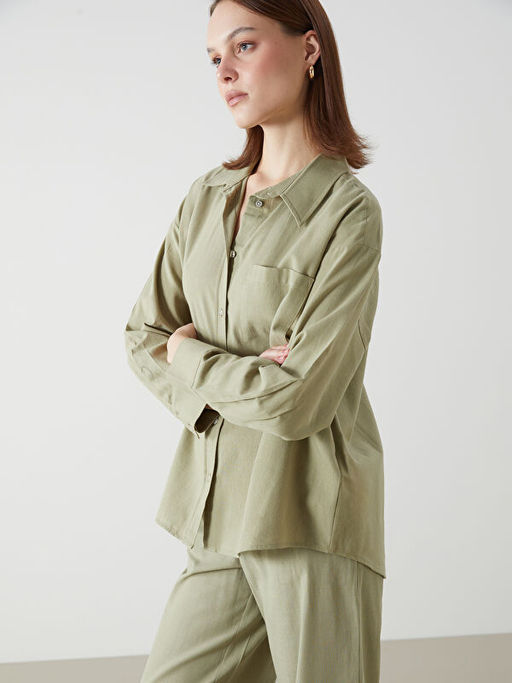 Oversize Keten Kar???ml? Kad?n G?mlek