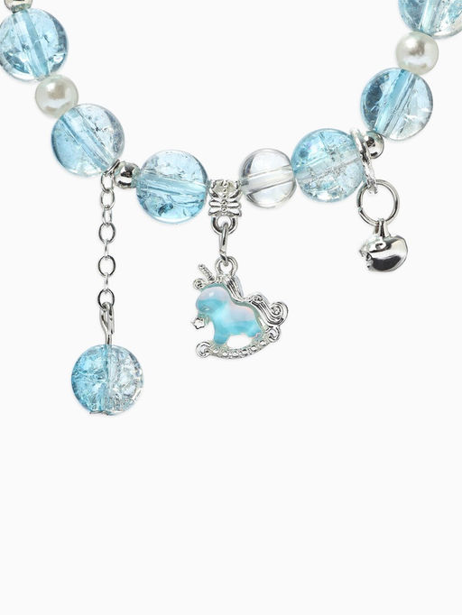 Браслет с подвесками "Сахарный" лошадка, шар №10/8, цвет бело-голубой в серебре