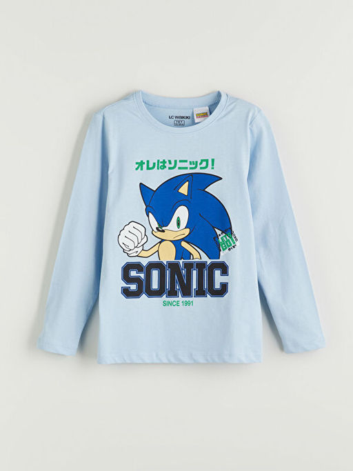 Bisiklet Yaka Sonic Bask?l? Erkek ?ocuk Pijama Tak?m?